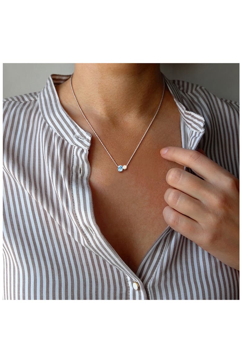 6-6.5mm Cultured Freshwater Pearl & Blue Topaz Pendant Necklace - 2.25ct., Alternate, color, BLUE