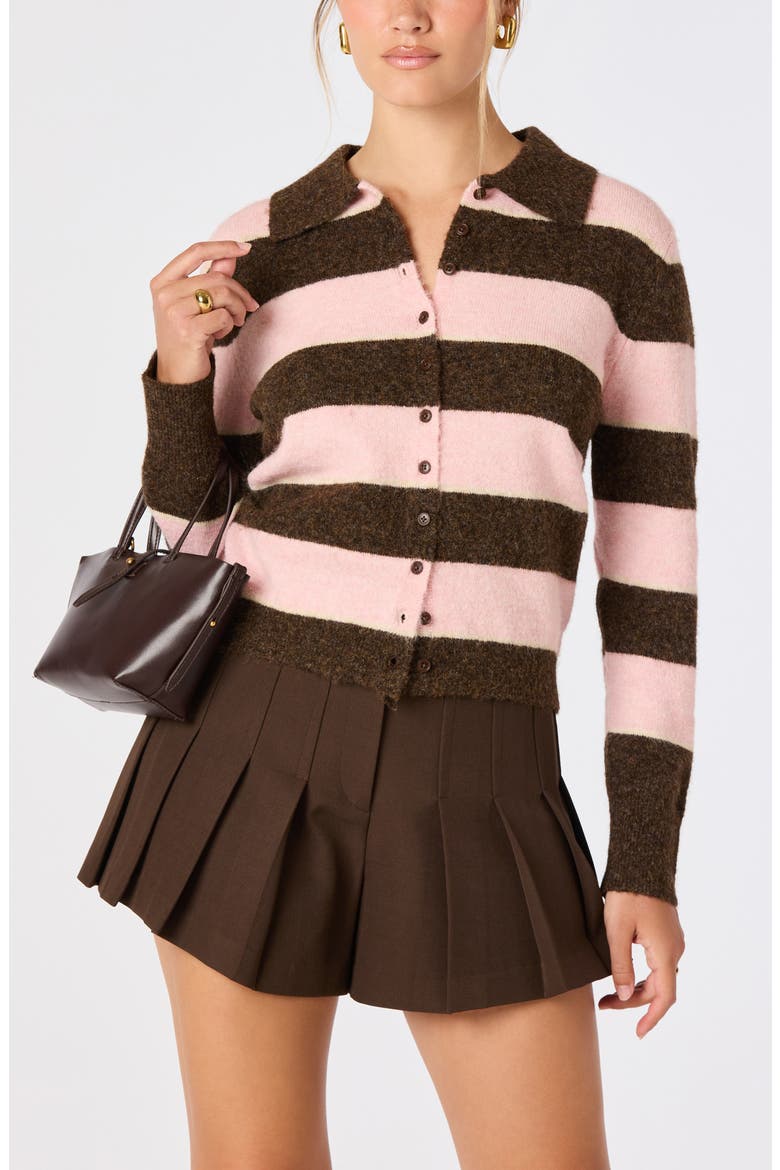 Margrid Stripe Cardigan, Alternate, color, BROWN PINK