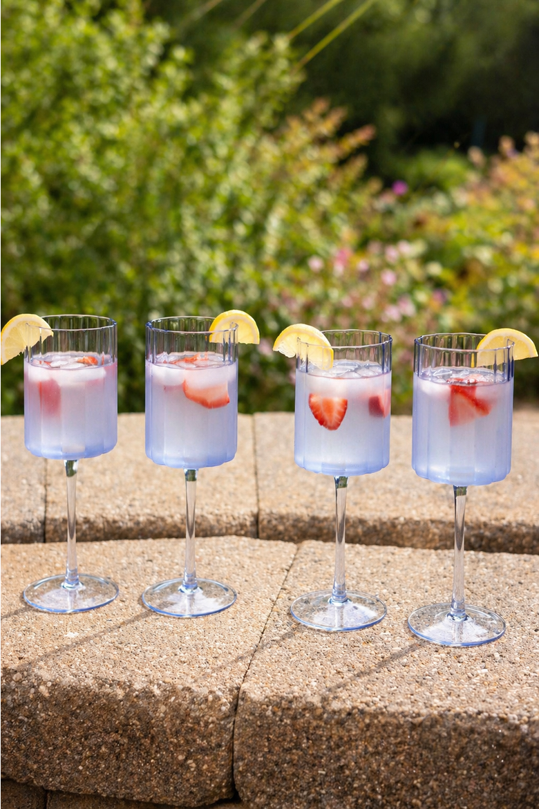 Scalloped Rim Fluted Wine Glass, Set of 4, 12oz, Blue, Alternate, color, Light blue
