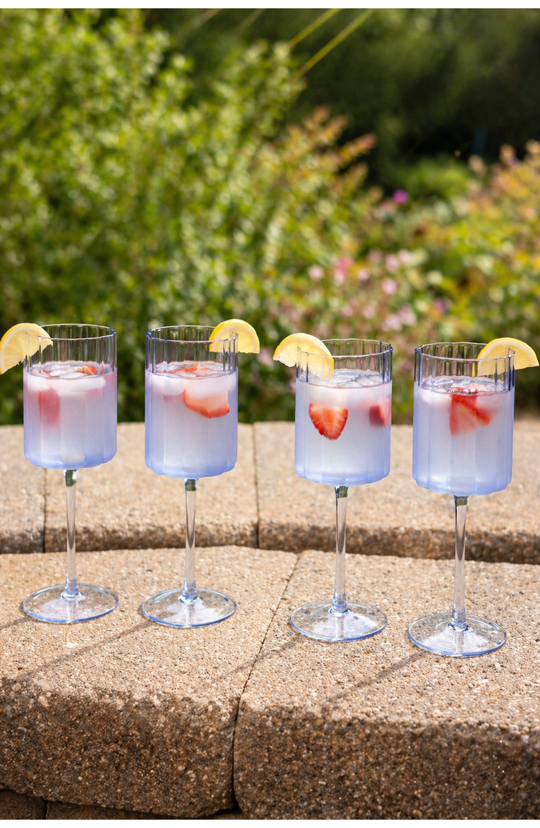 Jeanne Fitz Scalloped Rim Fluted Wine Glass, Set of 4, 12oz, Blue, Alternate, color, Light Blue