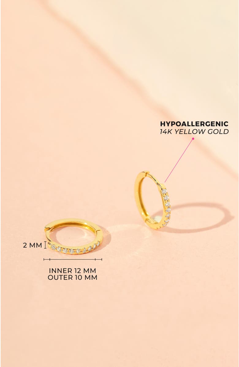 In Season Jewelry 14k Clear Cubic Zirconia Encrusted Hoop Earrings, Alternate, color, Gold