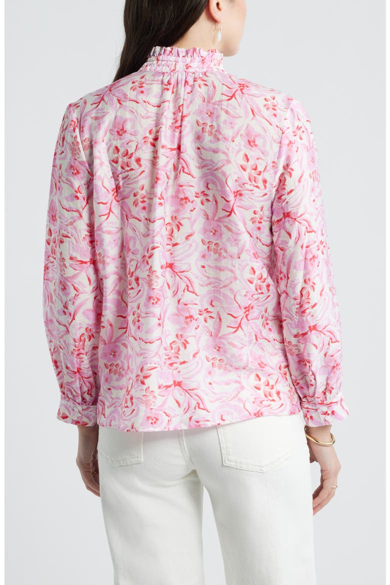 Ruffle Button-Up Shirt, Alternate, color, IVORY- PINK DAISY GARDEN