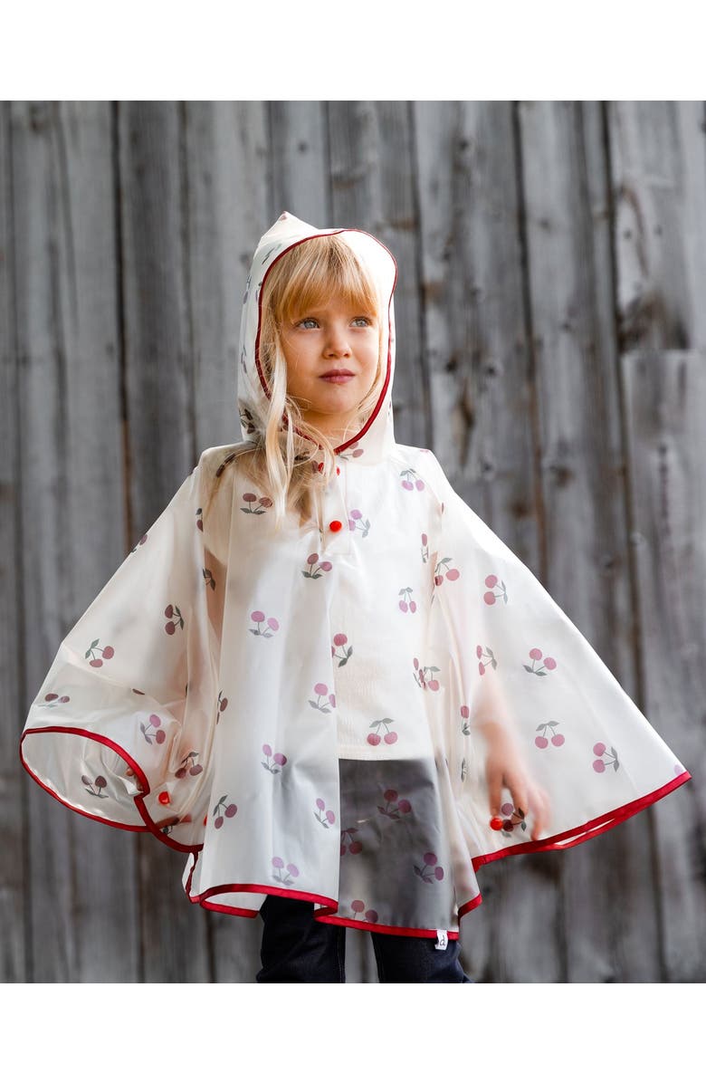 Deux par Deux Little Girl's Red Cherry Printed Rain Cape, Alternate, color, 