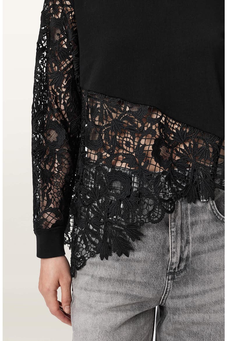 Malorie Long Sleeve Lace Shirt, Alternate, color, BLACK