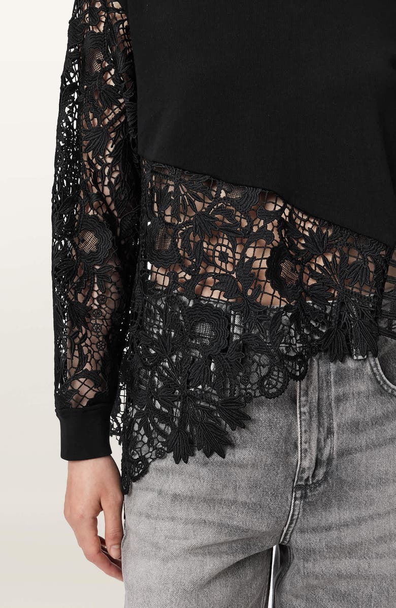 AllSaints Malorie Long Sleeve Lace Shirt, Alternate, color, Black