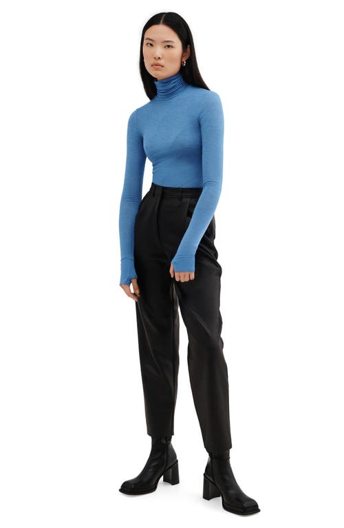 Two Lines By Marcella Tallin Sheer Turtleneck Top In Azure Blue