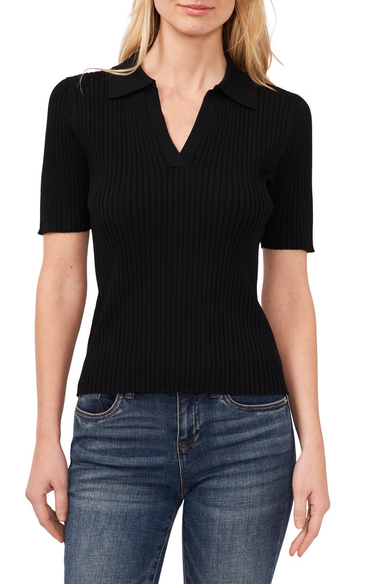 CeCe Rib Short Sleeve Polo, Main, color, 