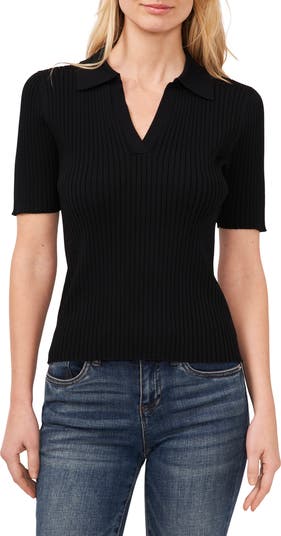 売れ筋商品|||セセ カットソー トップス レディース Women's Short Sleeve Collared Bow Neck Knit Top Rich Black Rooscier Women's Bow Tie Knot Mock Neck Short Sleeve Elegant
