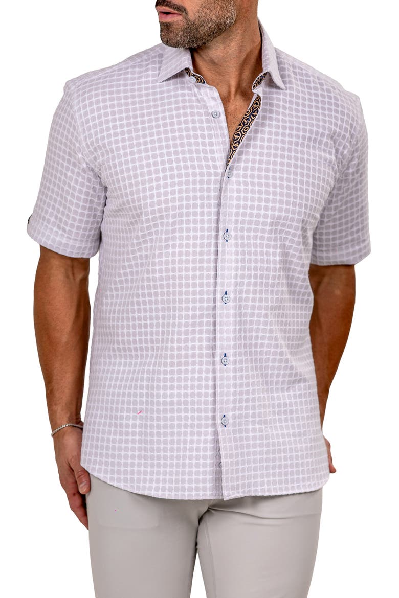 Galileo Marthy Short Sleeve Button-Up Shirt, Main, color, GREY