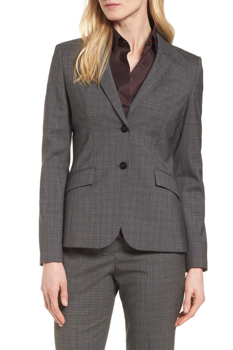 Julea Plaid Stretch Wool Blazer, Main, color, GREY CHECK FANTASY