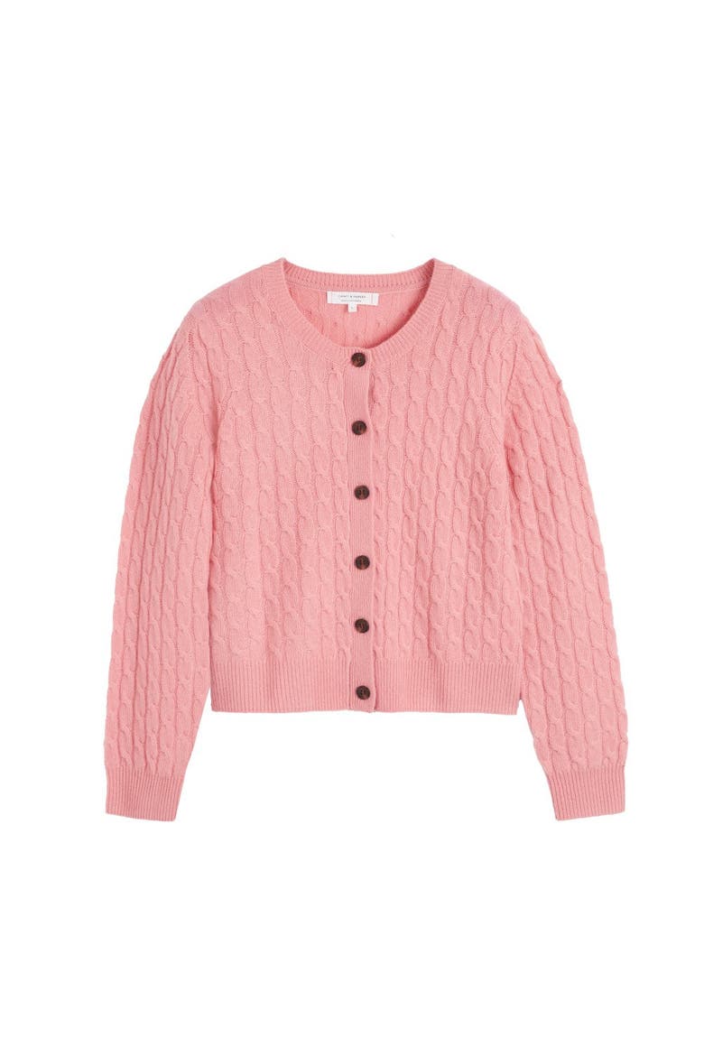 Pure Cashmere Cabled Crew Neck Cardigan, Alternate, color, Salmon