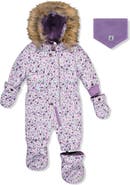 Deux par Deux Mini Flowers Original One Piece Puffy Snowsuit with Removable Mittens and Boots