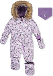 Deux par Deux Mini Flowers Original One Piece Puffy Snowsuit with Removable Mittens and Boots