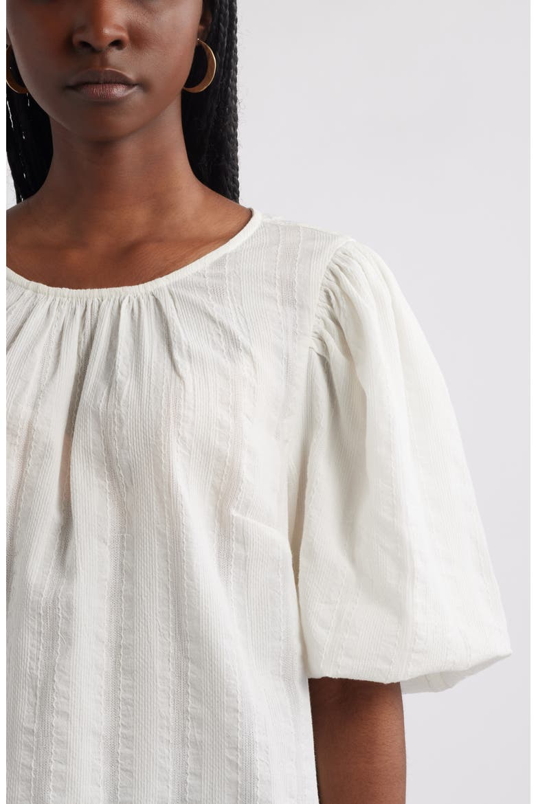 Bubble Sleeve Cotton Dobby Top, Alternate, color, IVORY EGRET