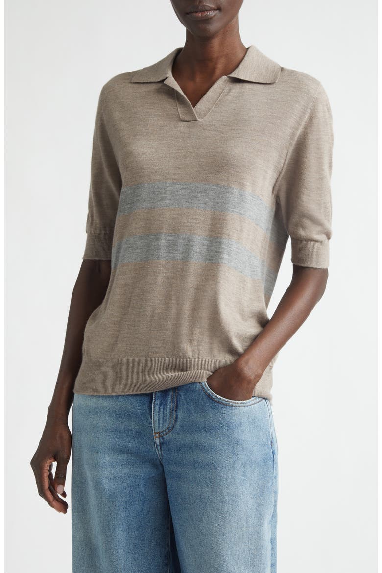 Coira Stripe Superfine Cashmere Polo, Main, color, PEBBLE/ CULLEN GREY