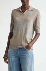 Johnstons of Elgin Coira Stripe Superfine Cashmere Polo