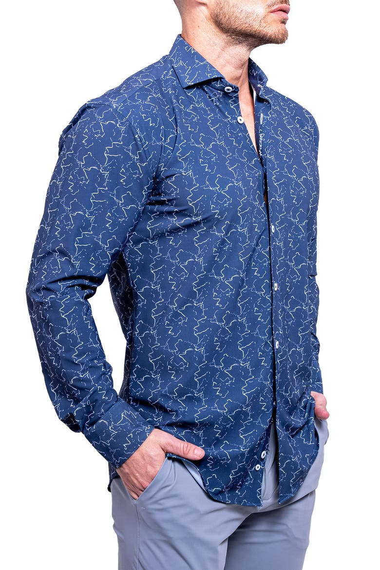 Einstein Print Button-Up Shirt, Alternate, color, BLUE
