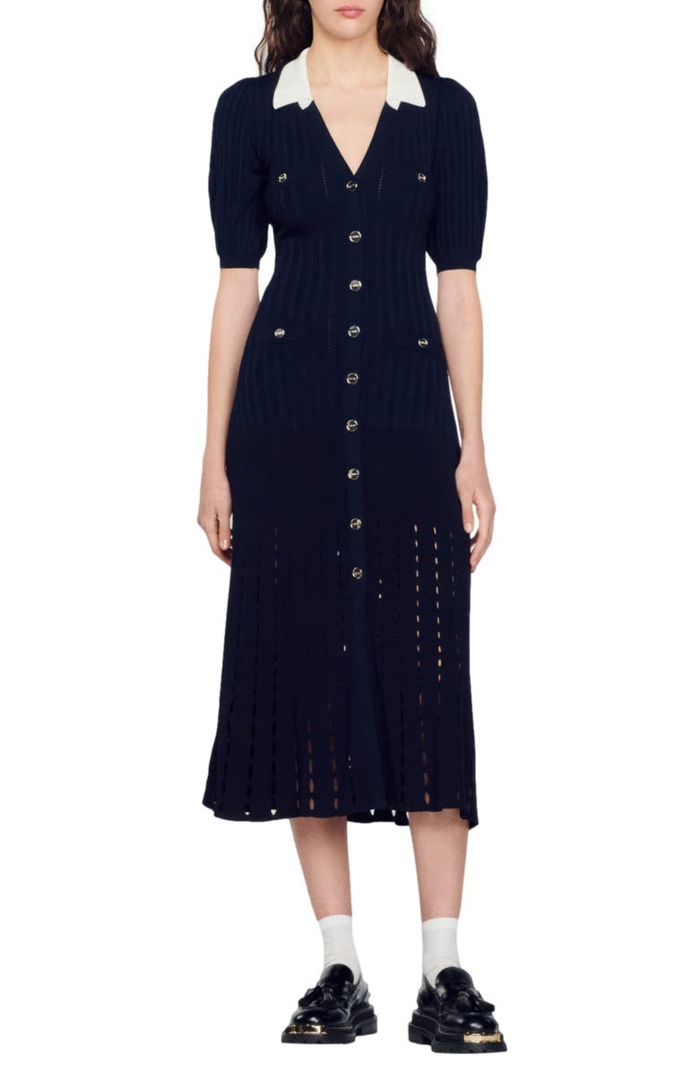 SANDRO Teane Pointelle Stitch Sweater Dress, Main, color, 