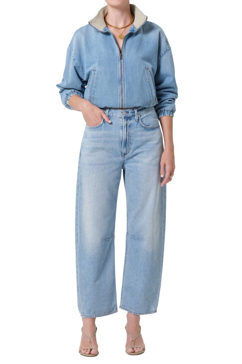 Bubble Denim Bomber Jacket, Alternate, color, MARSEILLE LIGHT VINTAGE INDIGO