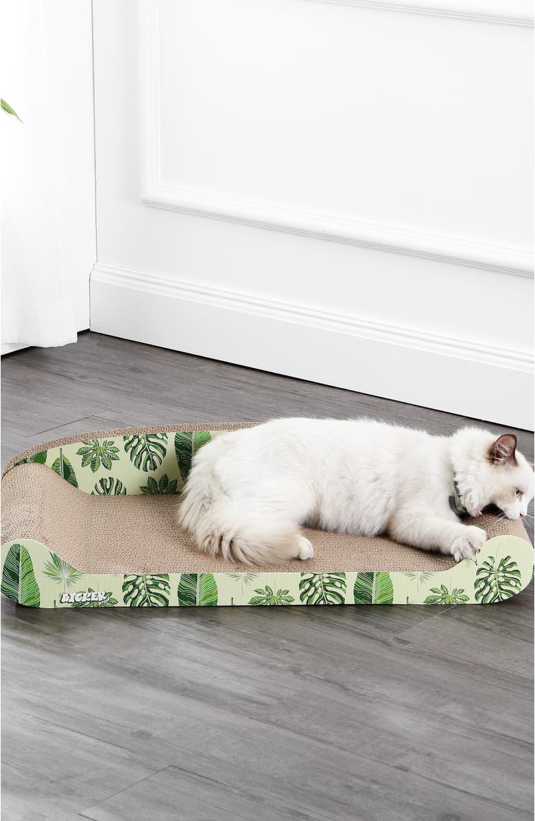 The Licker Store Montego 27.5" Coastal Patterned Cardboard Lounge Bed Cat Scratcher with Catnip, Alternate, color, 