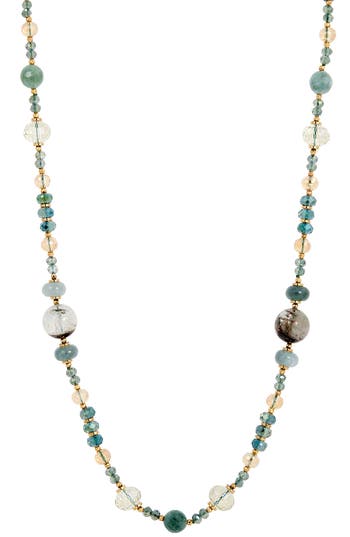 Savvy Cie Jewels Green Quartz & Jade Bead Necklace In Multi