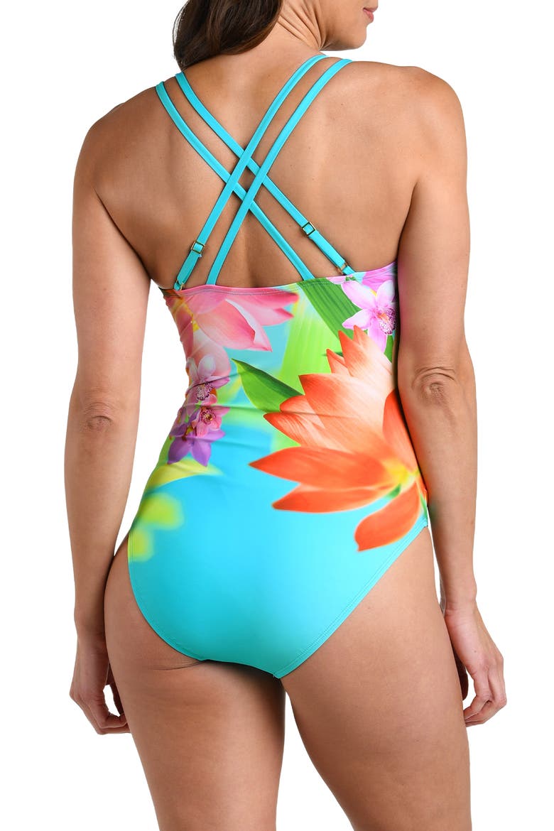 Sunset Botanica Strappy Underwire One-Piece Swimsuit, Alternate, color, BLUE/ GREEN MULTI