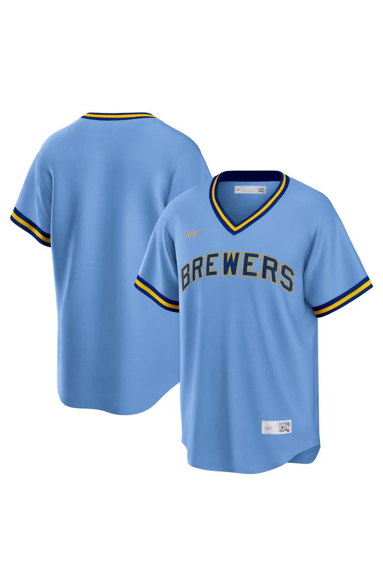 Nike Men's Nike Powder Blue Milwaukee Brewers Road Cooperstown Collection Team Jersey, Main, color, 