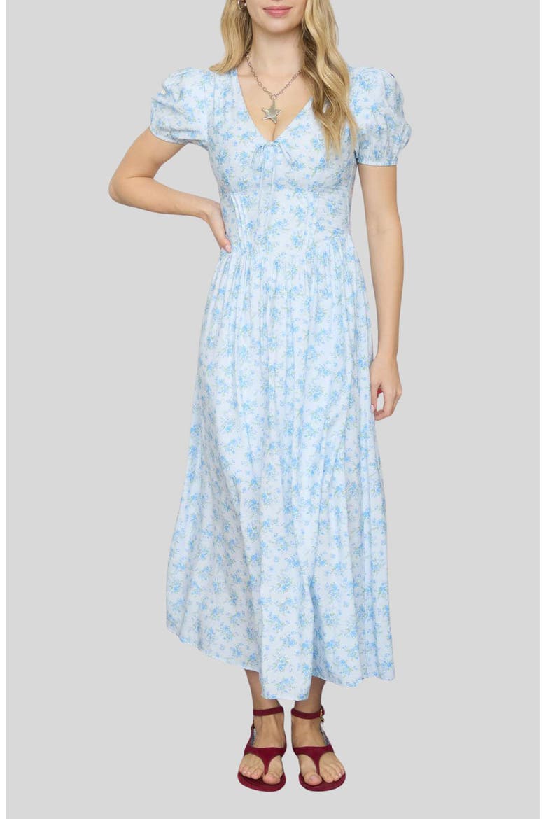 blu pepper blue floral dress Print Midi (Women) Size:10XL | 48 (for waist size 52
