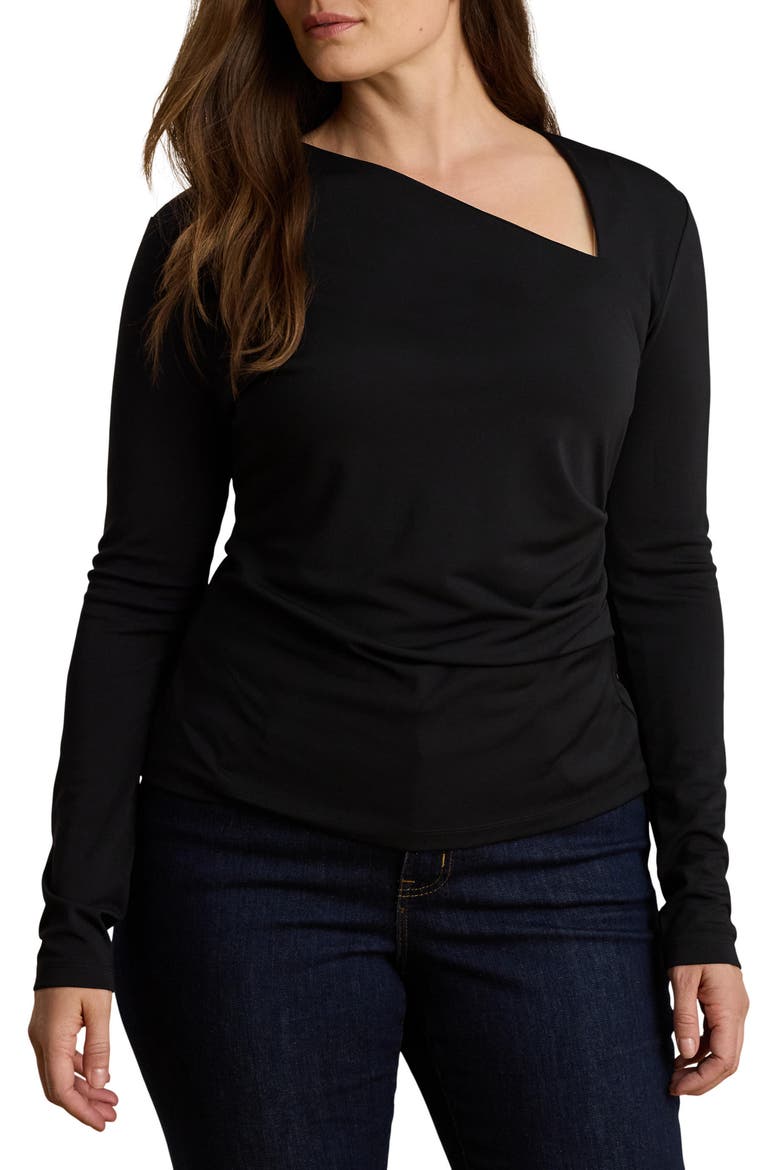 Asymmetric Neck Matte Jersey Top, Alternate, color, BLACK