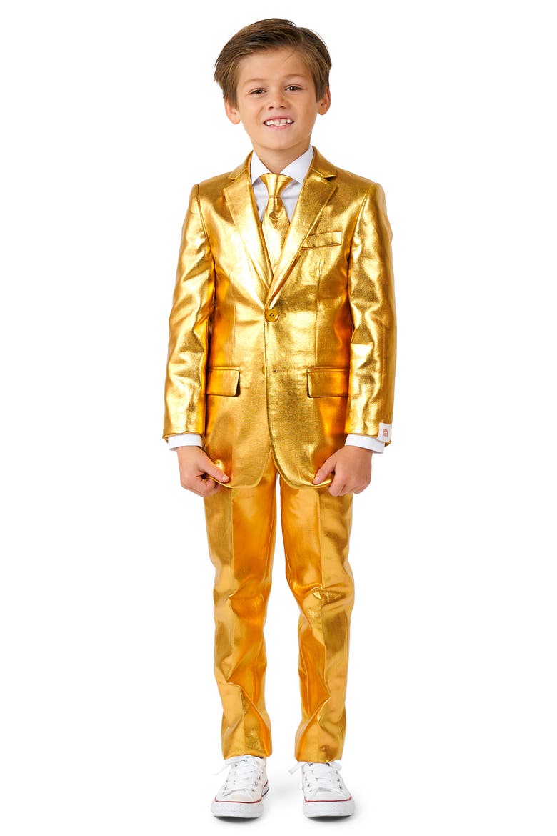 Kids' Groovy Golden Metallic Two-Piece Suit & Tie, Main, color, GOLD