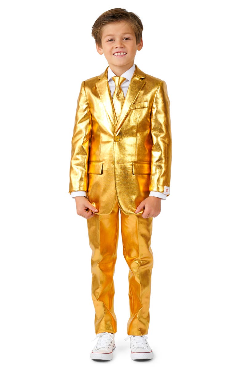 OppoSuits Kids' Groovy Golden Metallic Two-Piece Suit & Tie, Main, color, Gold