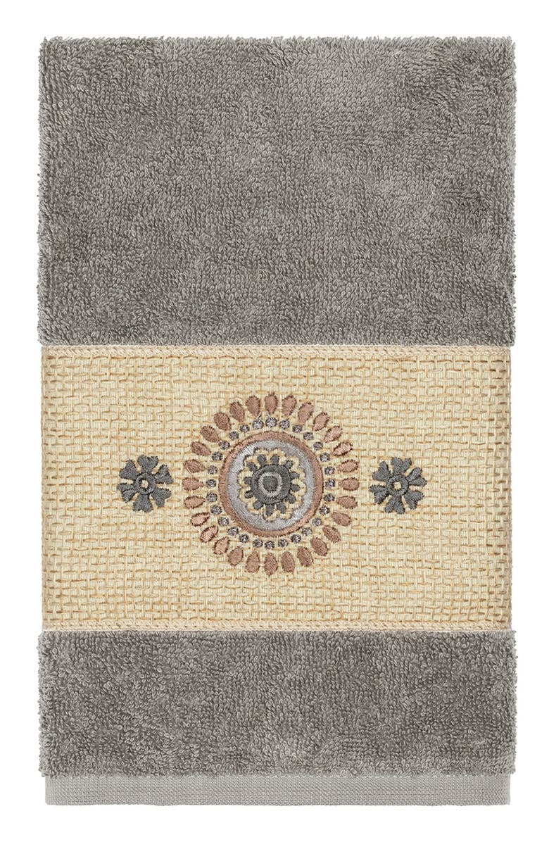 Linum Home Textiles Isabell 3-Piece Embellished Towel Set - Dark Grey, Alternate, color, Dark Grey