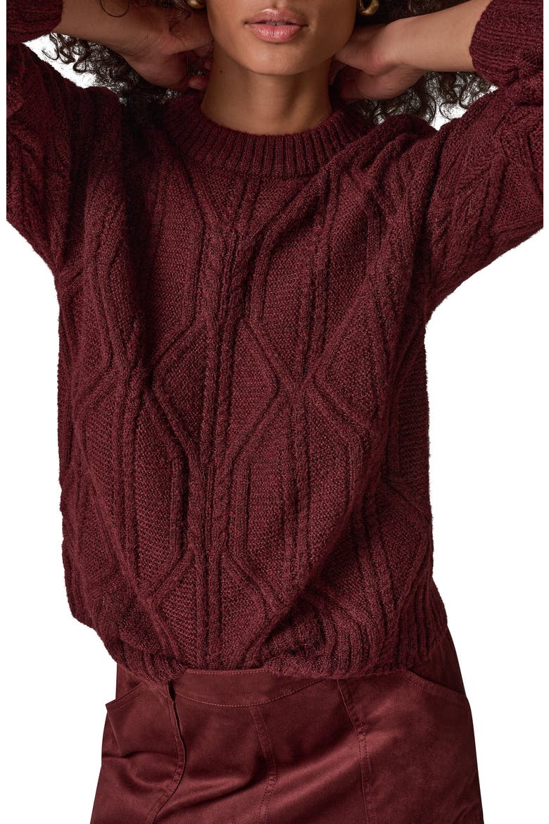 Cable Knit Crewneck Sweater, Alternate, color, BK CHERRY