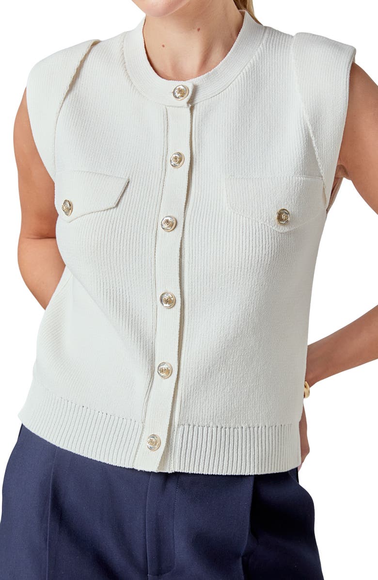 Endless Rose Button Sweater Vest, Alternate, color, Cream