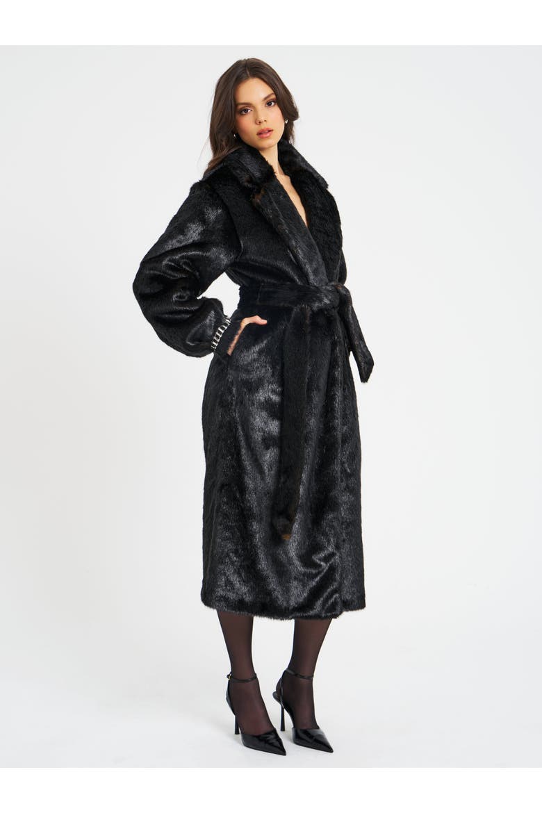 Yahia Vegan Longline Coat with Faux Mink, Alternate, color, Black