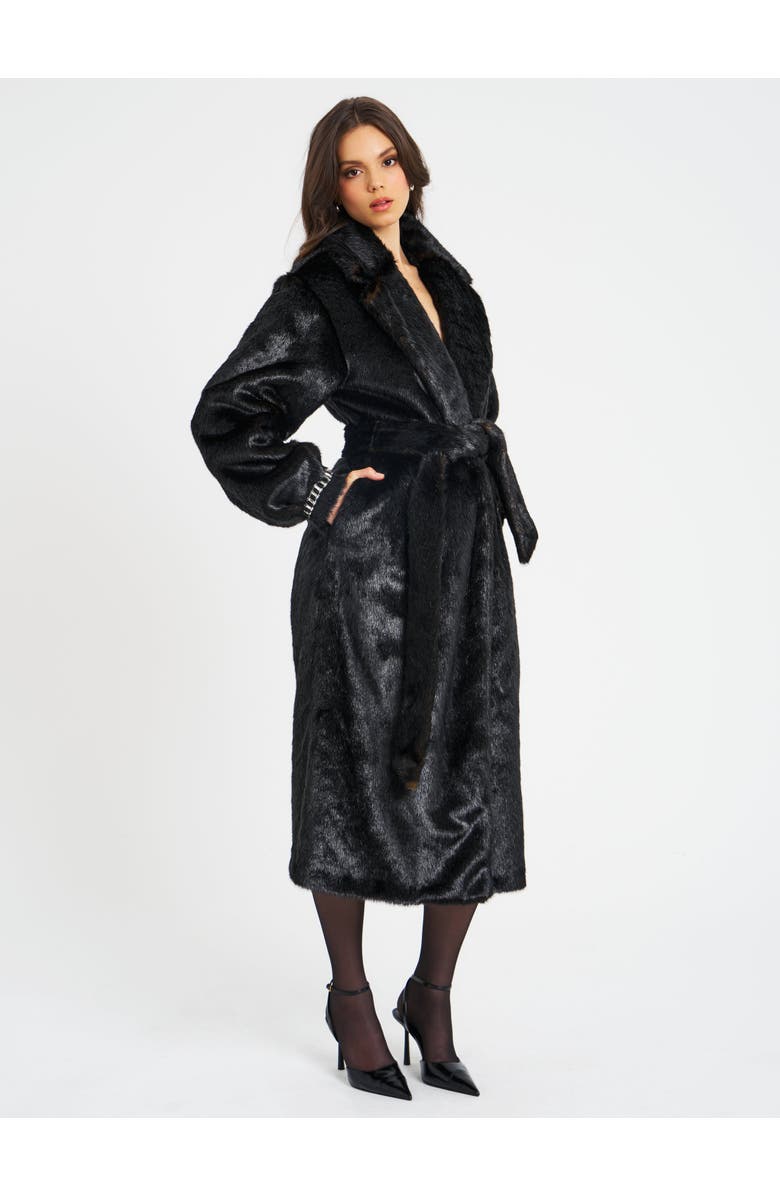 Miss Circle Yahia Vegan Longline Coat with Faux Mink, Alternate, color, Black
