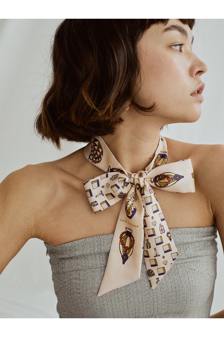 "Amora" Silk Skinny Scarf, Alternate, color, Champagne