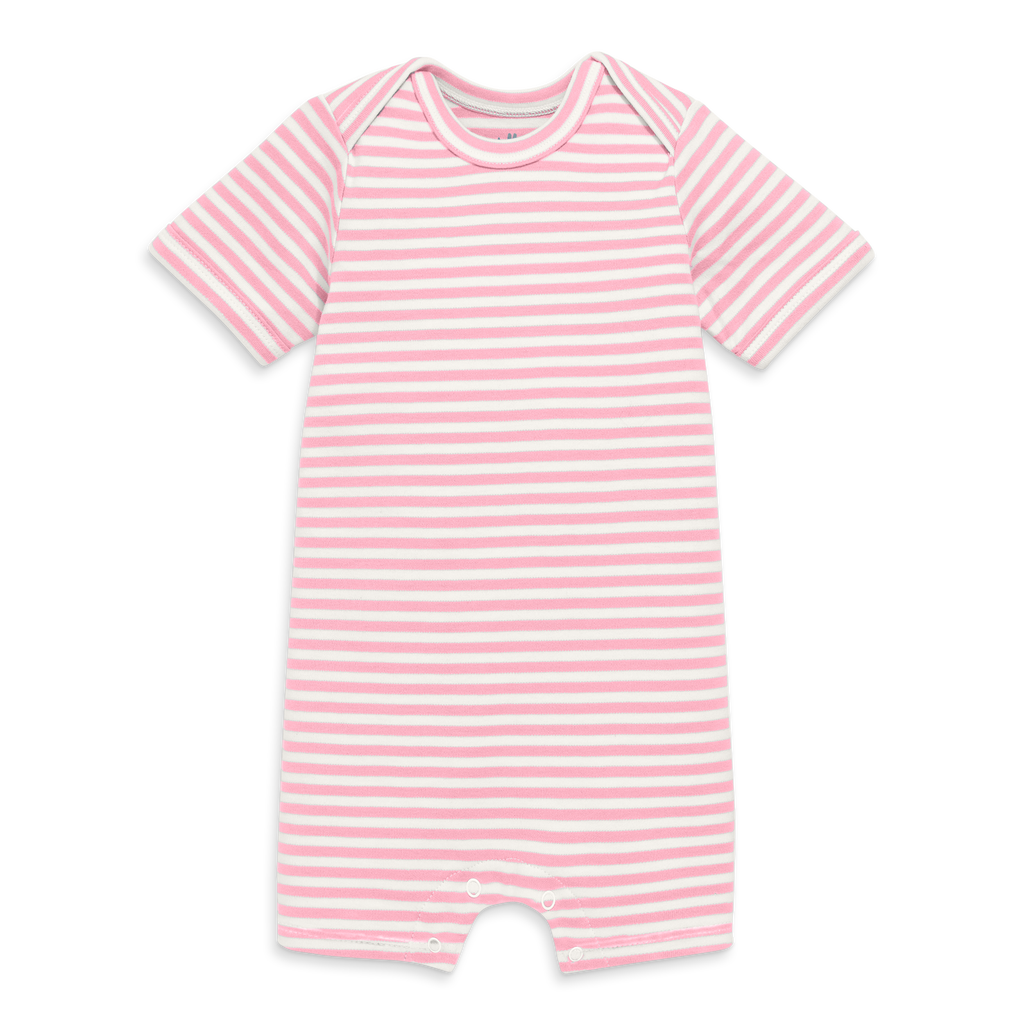 Shop Primary Organic Babysuit Shortie In Stripe In Blossom Ivory Mini Stripe