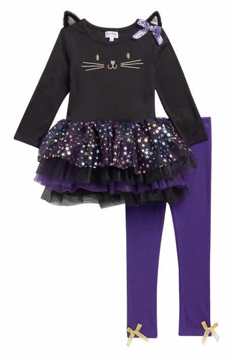BLUEBERRY Kids' Kitty Long Sleeve Tutu Top & Leggings Set