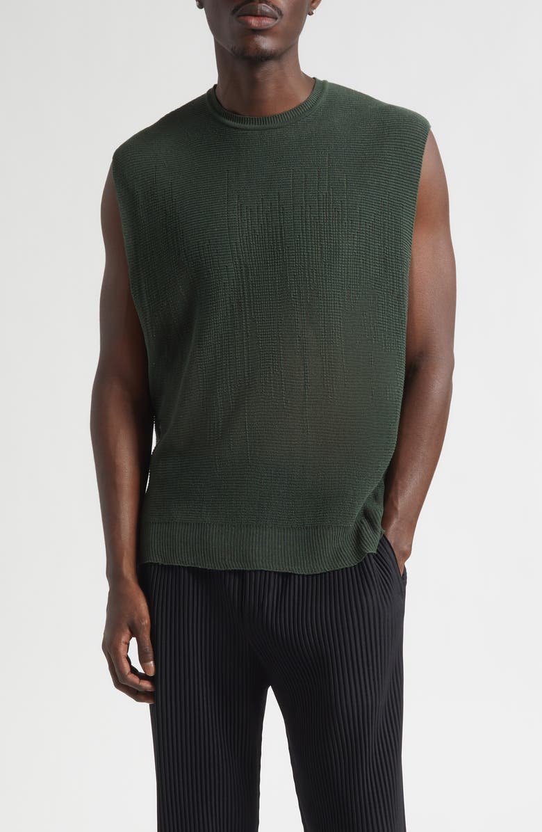 Homme Plissé Issey Miyake Brush Close-Up Crewneck Sweater Vest, Main, color, Green