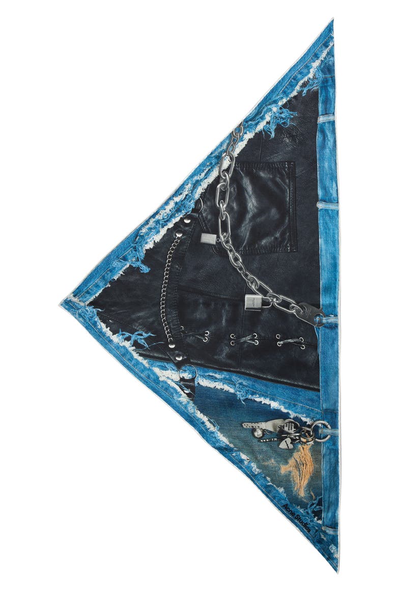 Trompe l'Oeil Silk Triangle Scarf, Main, color, BLACK/ BLUE