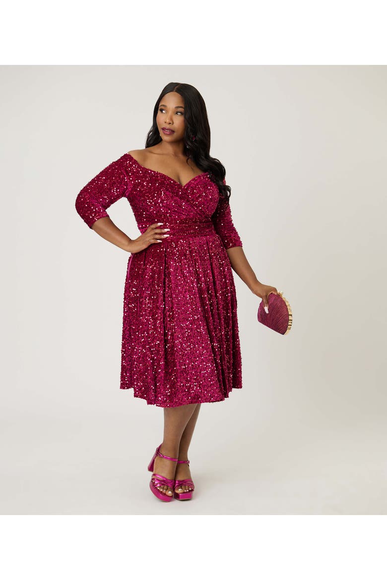 Plus Size 1950s Marceline Swing Dress, Alternate, color, Burgundy Sparkle