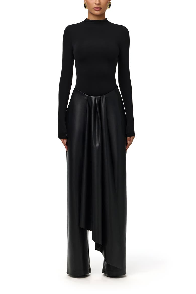 Drape Faux Leather Wide Leg Pants, Alternate, color, BLACK