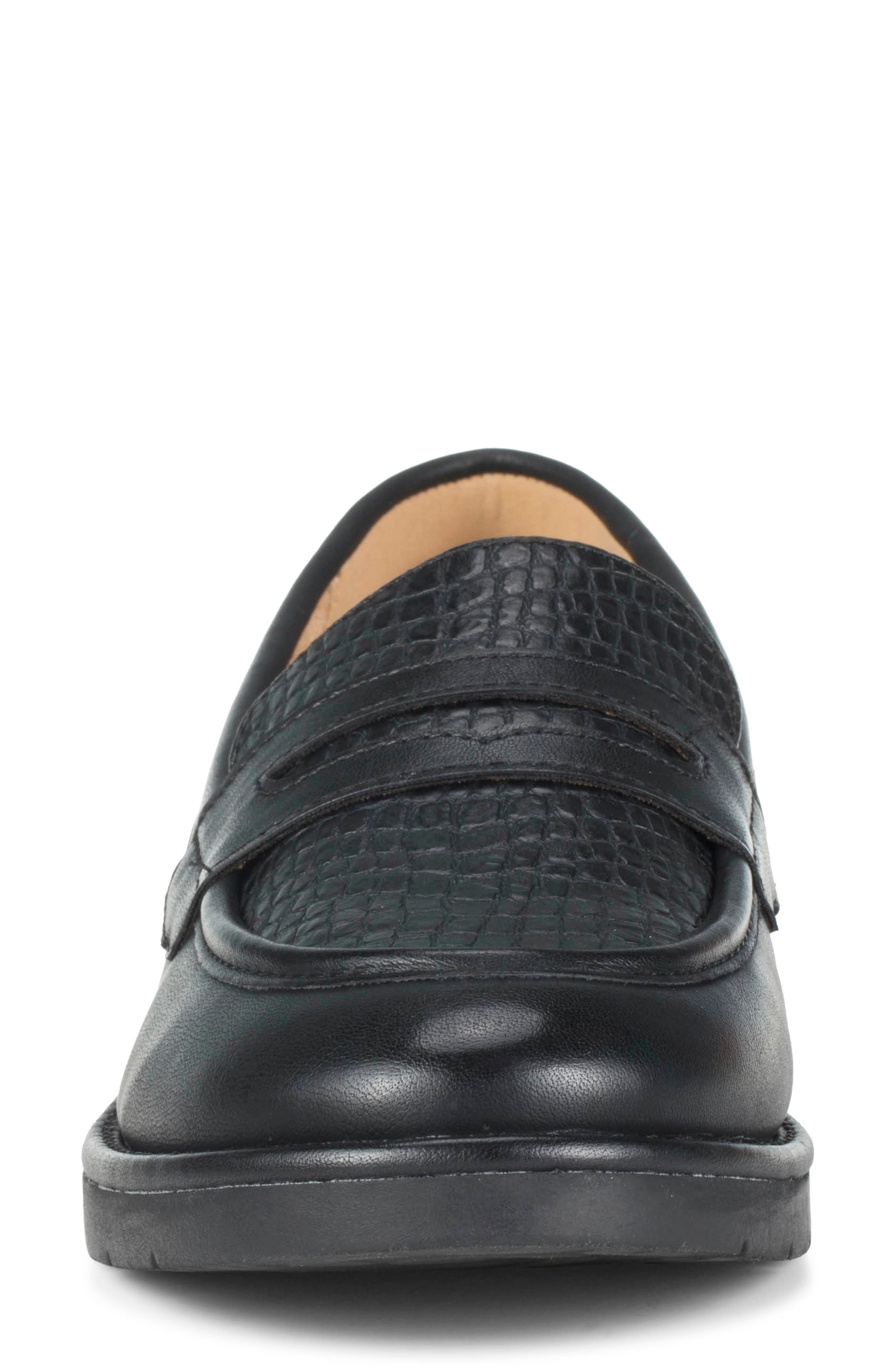 Calli Croc Embossed Faux Leather Loafer, Alternate, color, BLACK CROCO