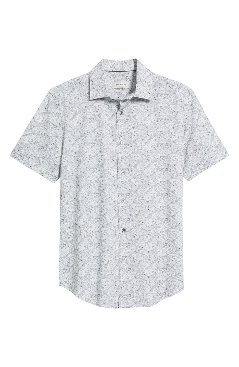 Bugatchi Miles OoohCotton<sup>®</sup> Abstract Print Short Sleeve Button-Up Shirt, Alternate, color, Platinum