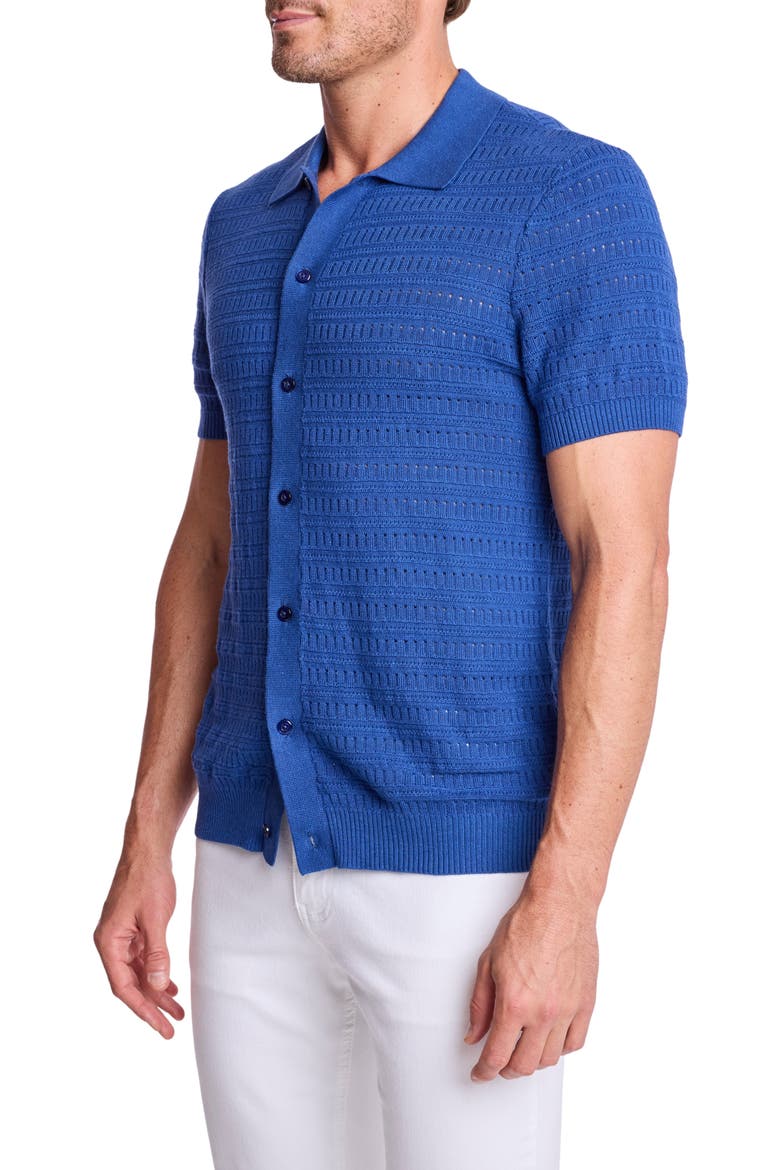 Trim Fit Geometric Knit Button-Up Polo, Alternate, color, DEEP DUSTY BLUE