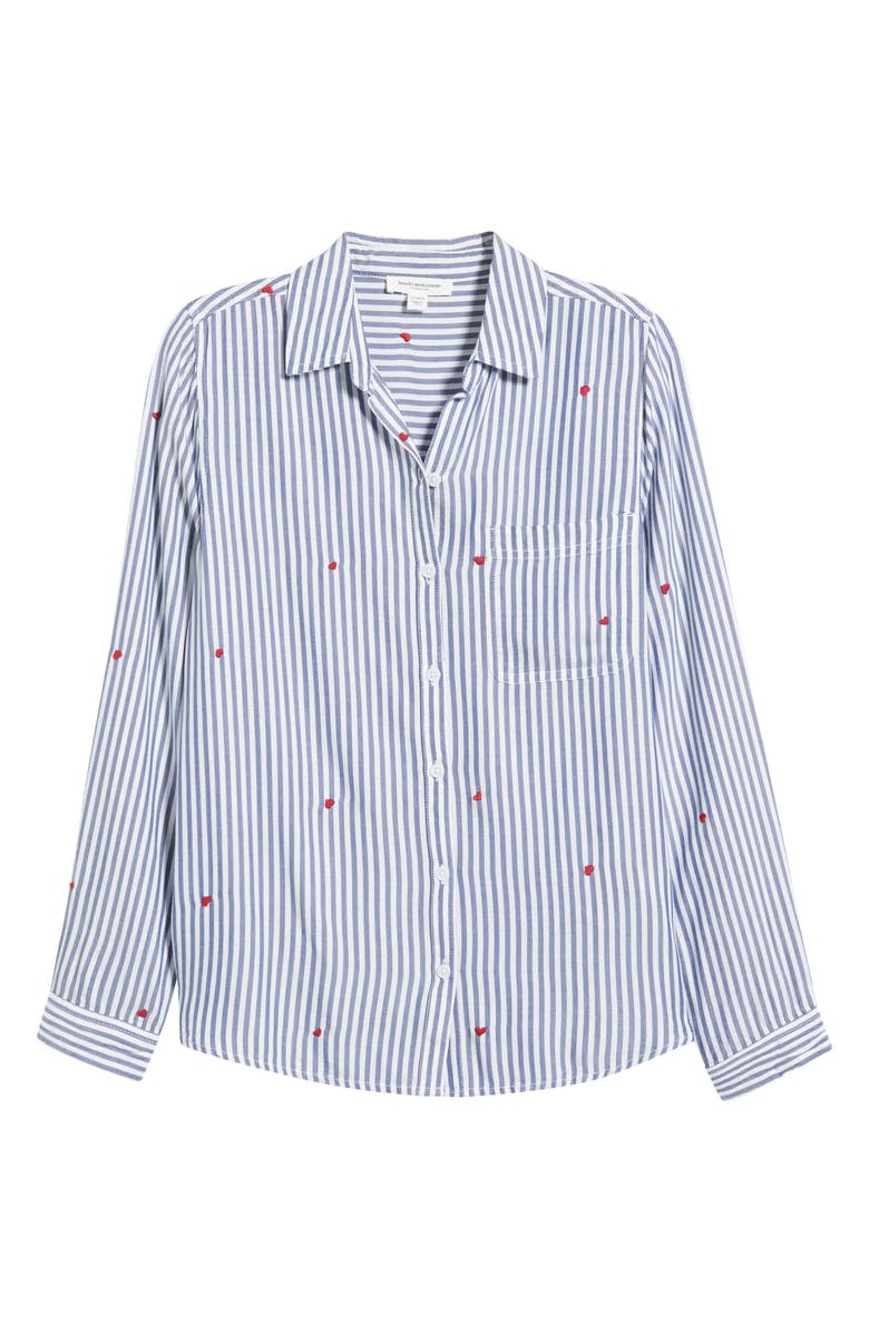 beachlunchlounge Kaylee Heart Stripe Long Sleeve Button-Up Shirt, Alternate, color, Love Story