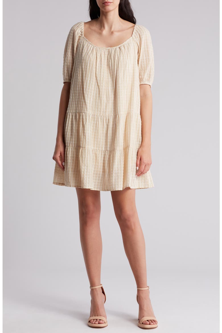Tiered Puff Sleeve Cotton Dress, Main, color, NATURAL