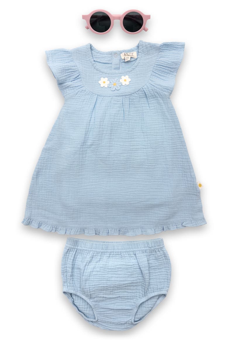 Organic Cotton Gauze Dress, Bloomers & Sunglasses Set, Main, color, BLUE