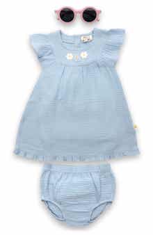 JOY JUST ORGANIC YOU Organic Cotton Gauze Dress, Bloomers & Sunglasses Set
